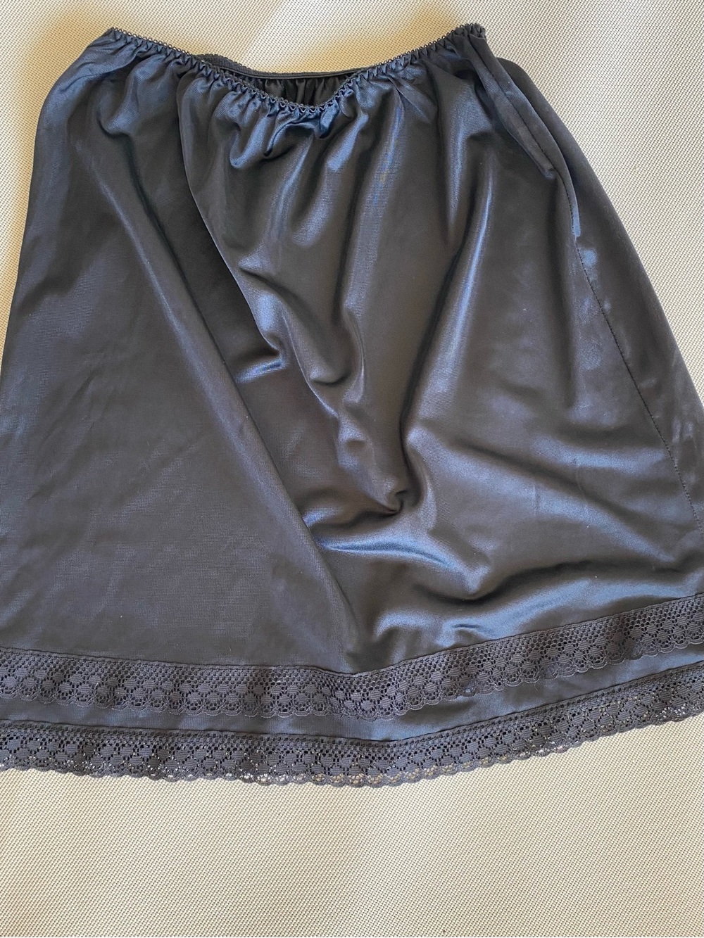 Black Half Slip with Double Layering Lace Hem S